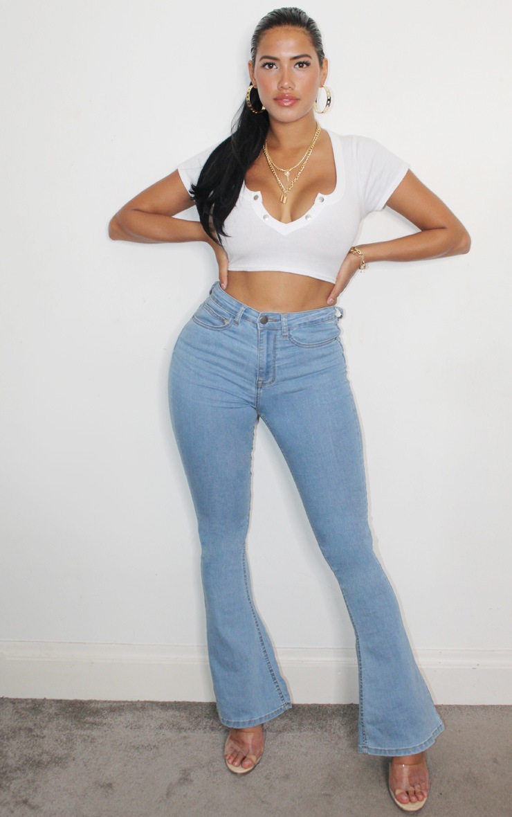Shape - Jean skinny évasé en bas bleu très délavé à taille haute