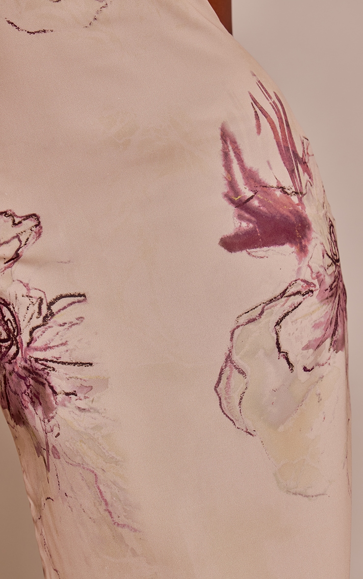 Cream Printed Chiffon High Neck Maxi Dress image 4