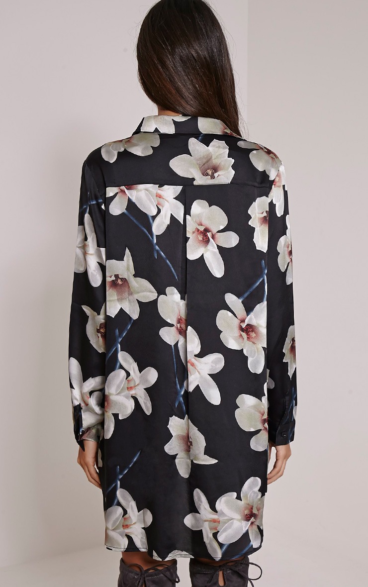 Tricia Black Floral Print Shirt Dress PrettyLittleThing