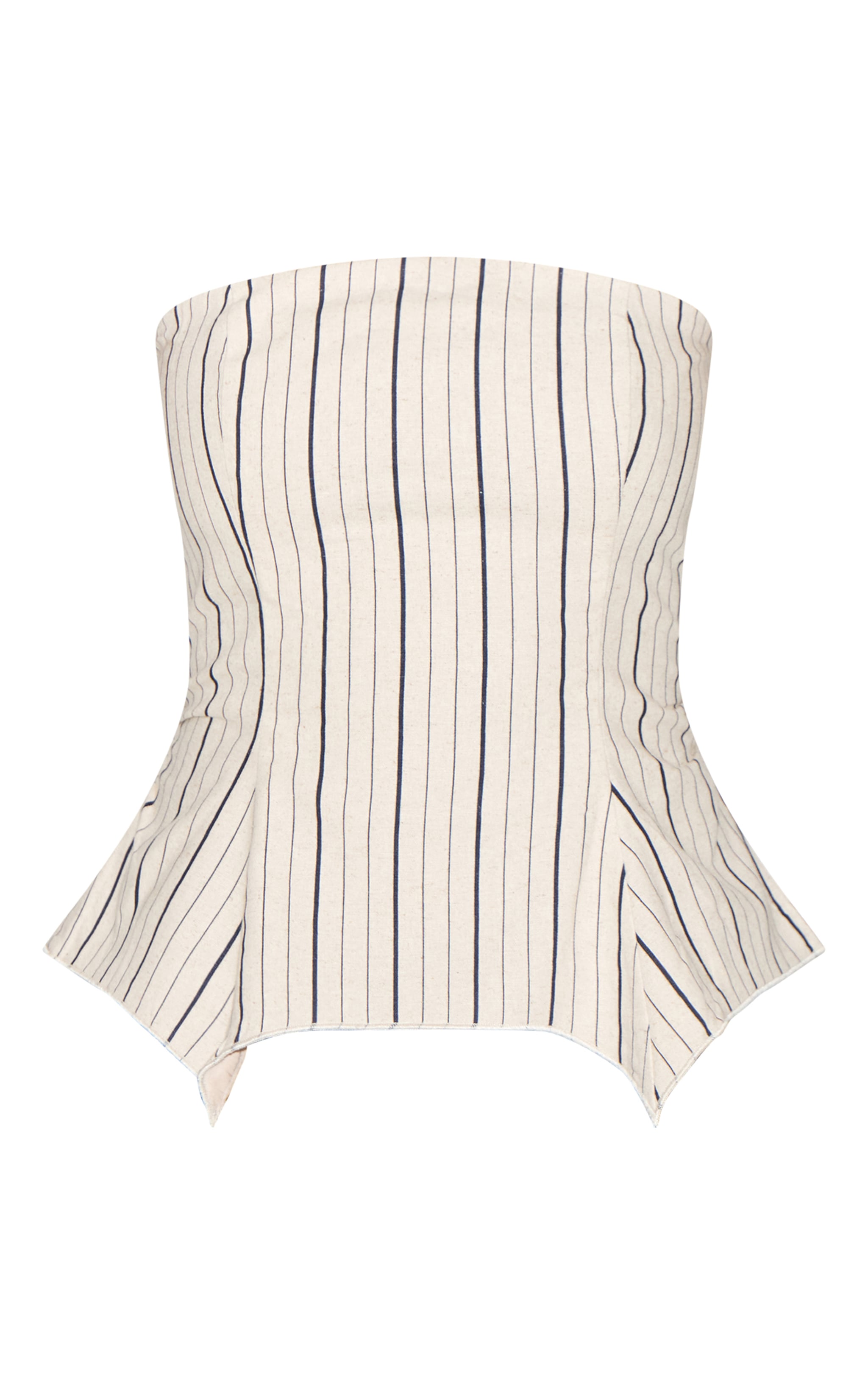 Sand Striped Linen-Blend Peplum Bandeau Top image 5