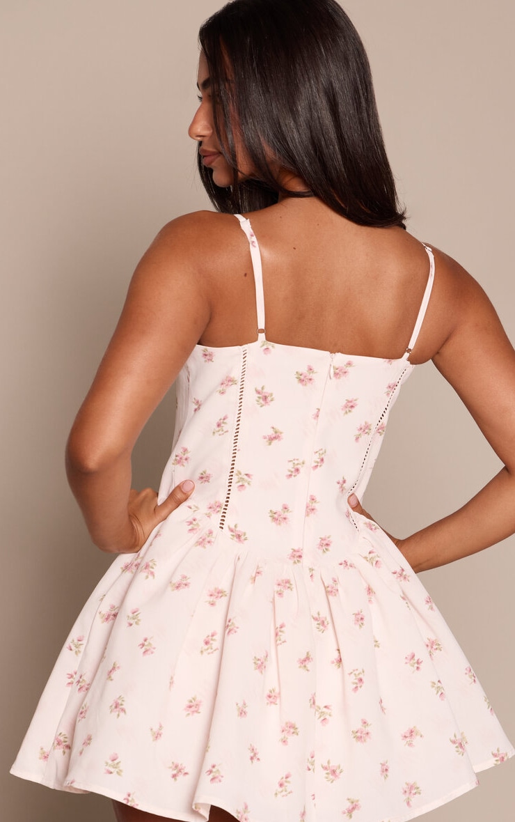 Petite Pink Floral Square Neck Dropped Waist Shift Mini Dress image 2