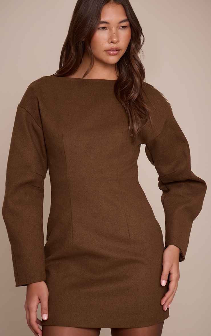 Chocolate Boat Neck Cocoon Sleeve Bodycon Dress image 1