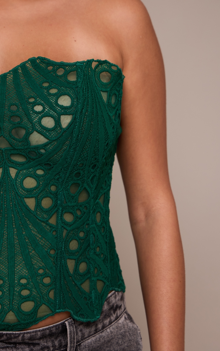 Plus Emerald Green Textured bandeau Sheer Floral Lace Corset image 4