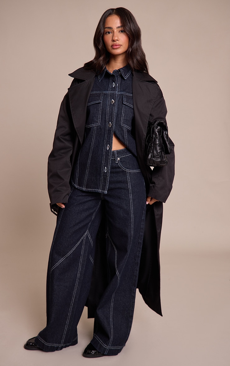 Petite Indigo Seam Detail Denim Shirt Jacket image 3