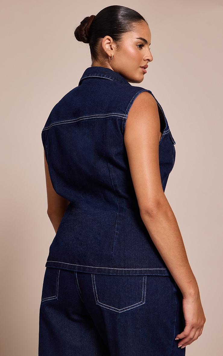 Plus Indigo Cinched Sleeveless Denim Shirt image 2