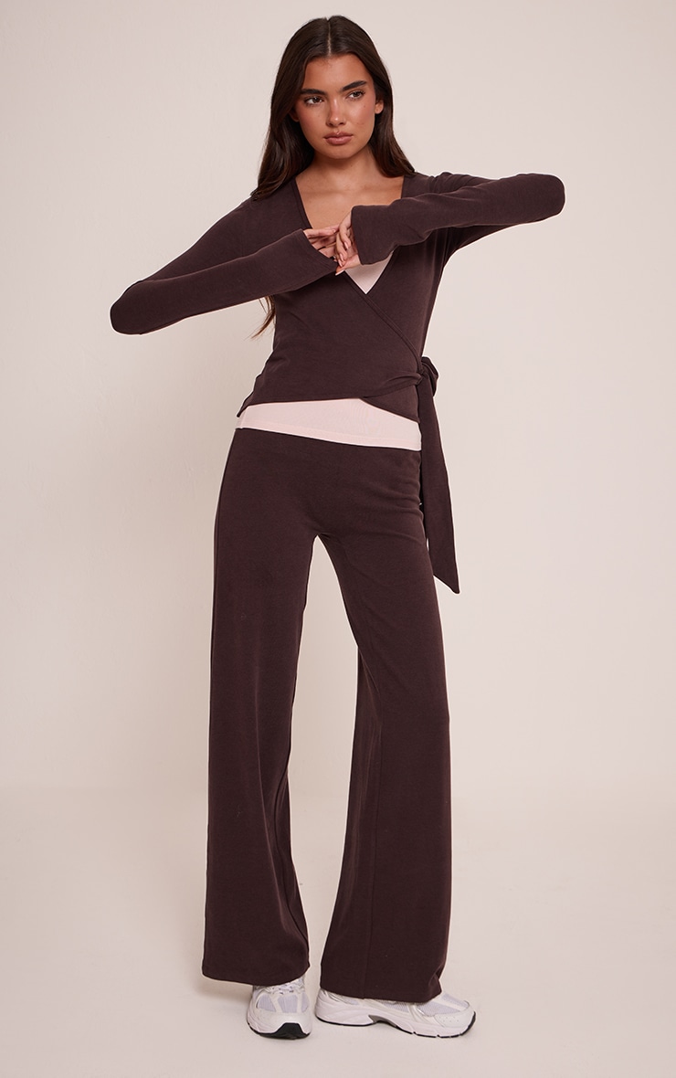 PLT Chocolate Soft Cotton Wrap Front Yoga Top image 3