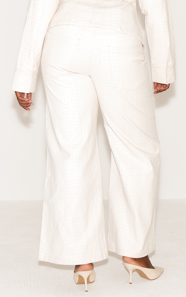 Plus Cream Snake Print Mid Waist Straight Leg Coated Jeans image 3