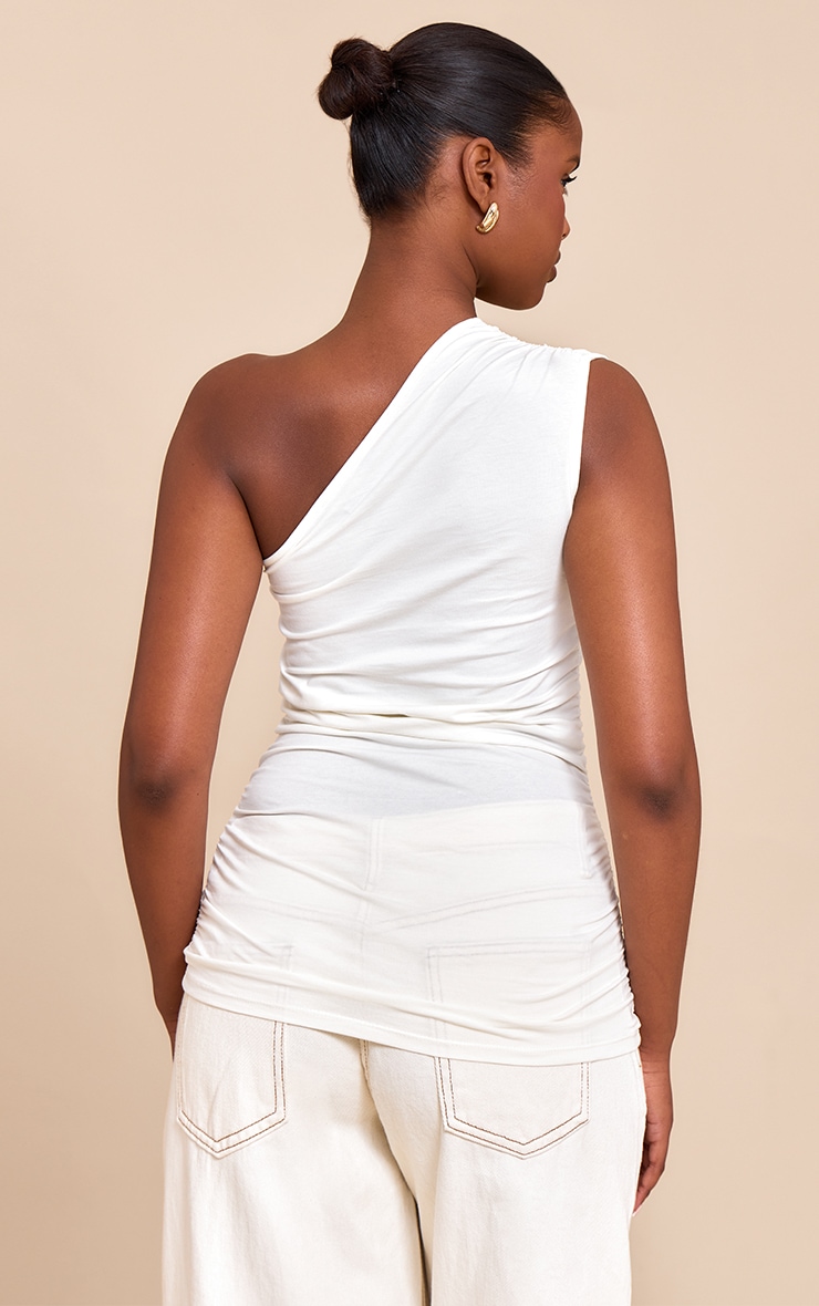 Cream Asymmetric Ruched Sleeveless Long Top image 2