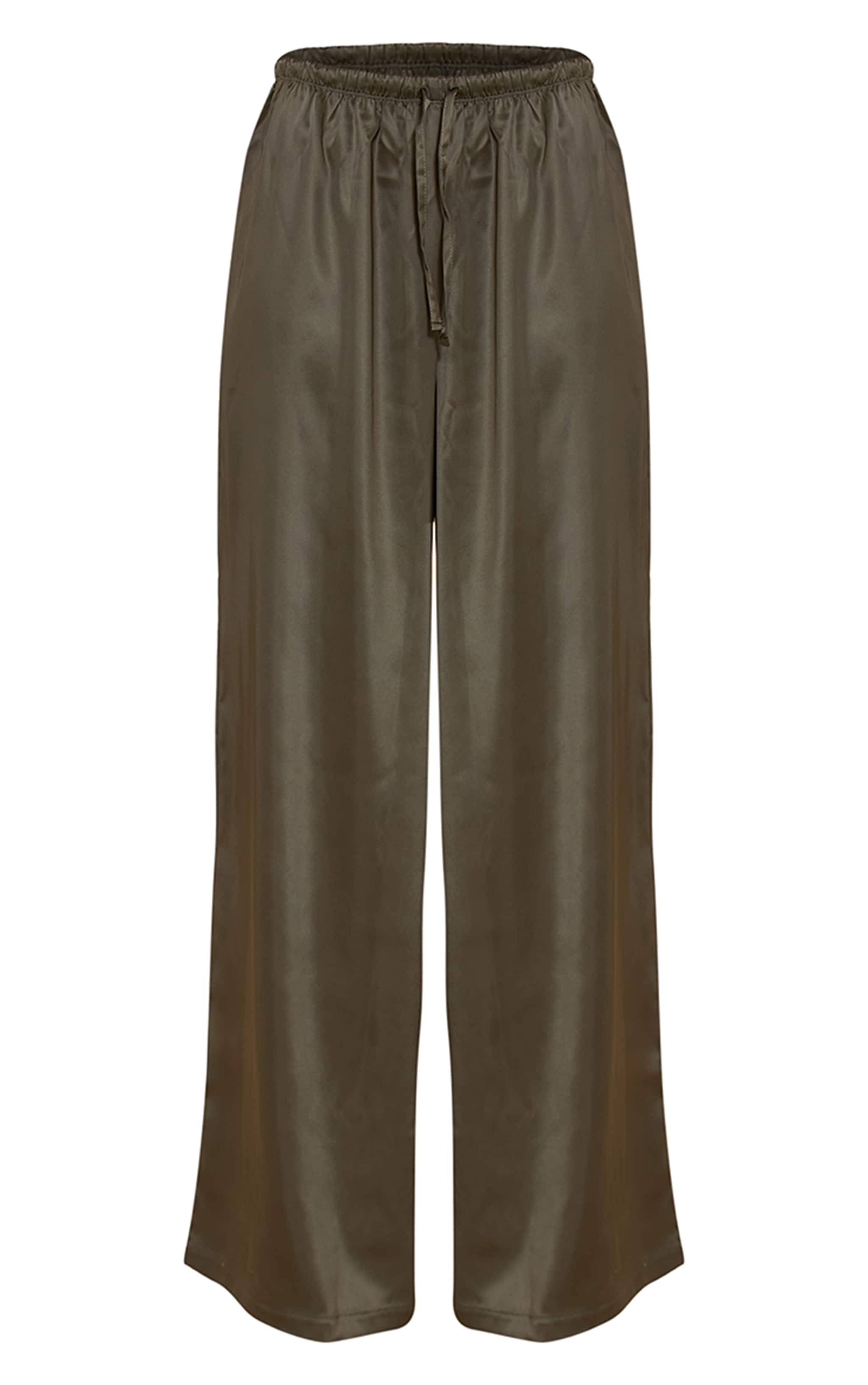 Olive Khaki Satin Wide Leg Drawstring Pants image 5