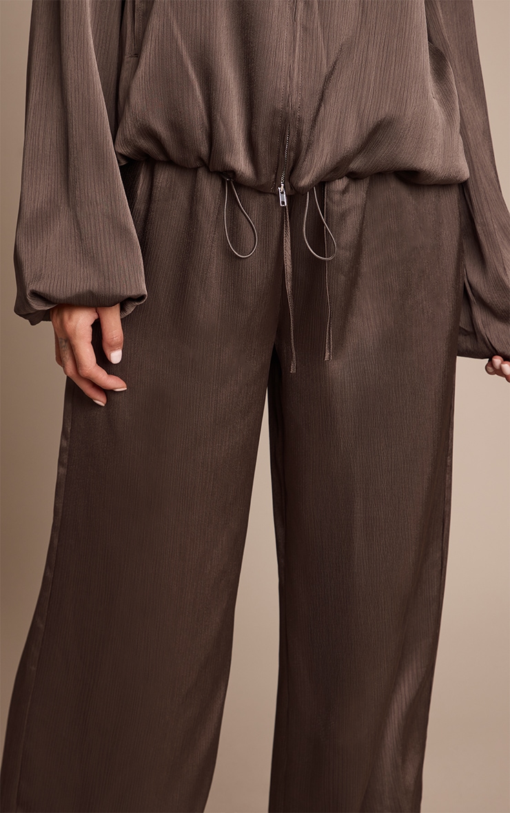 Charcoal Grey Textured Satin Drawstring Straight Leg Pant image 4