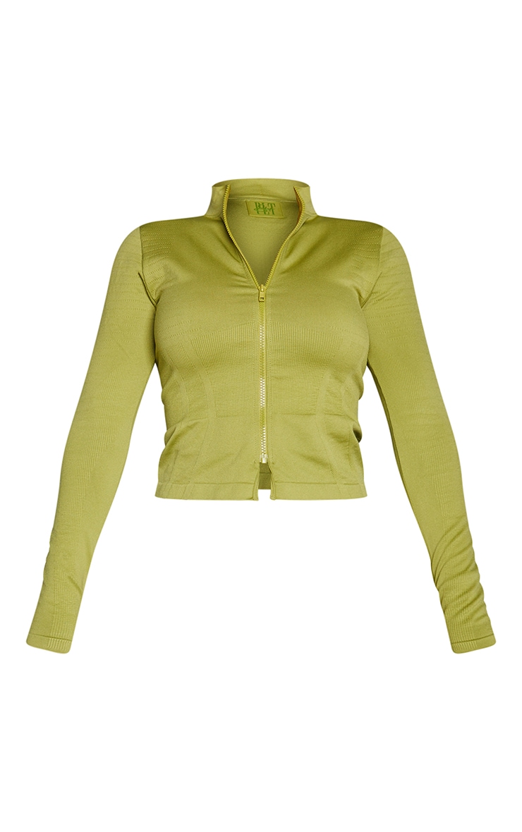 PRETTYLITTLETHING Shape Top de sport vert olive à double zip et logo image 5