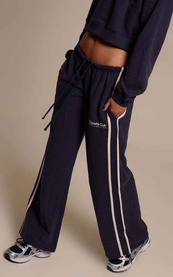 Navy Sports Club Wide Leg Track Pants