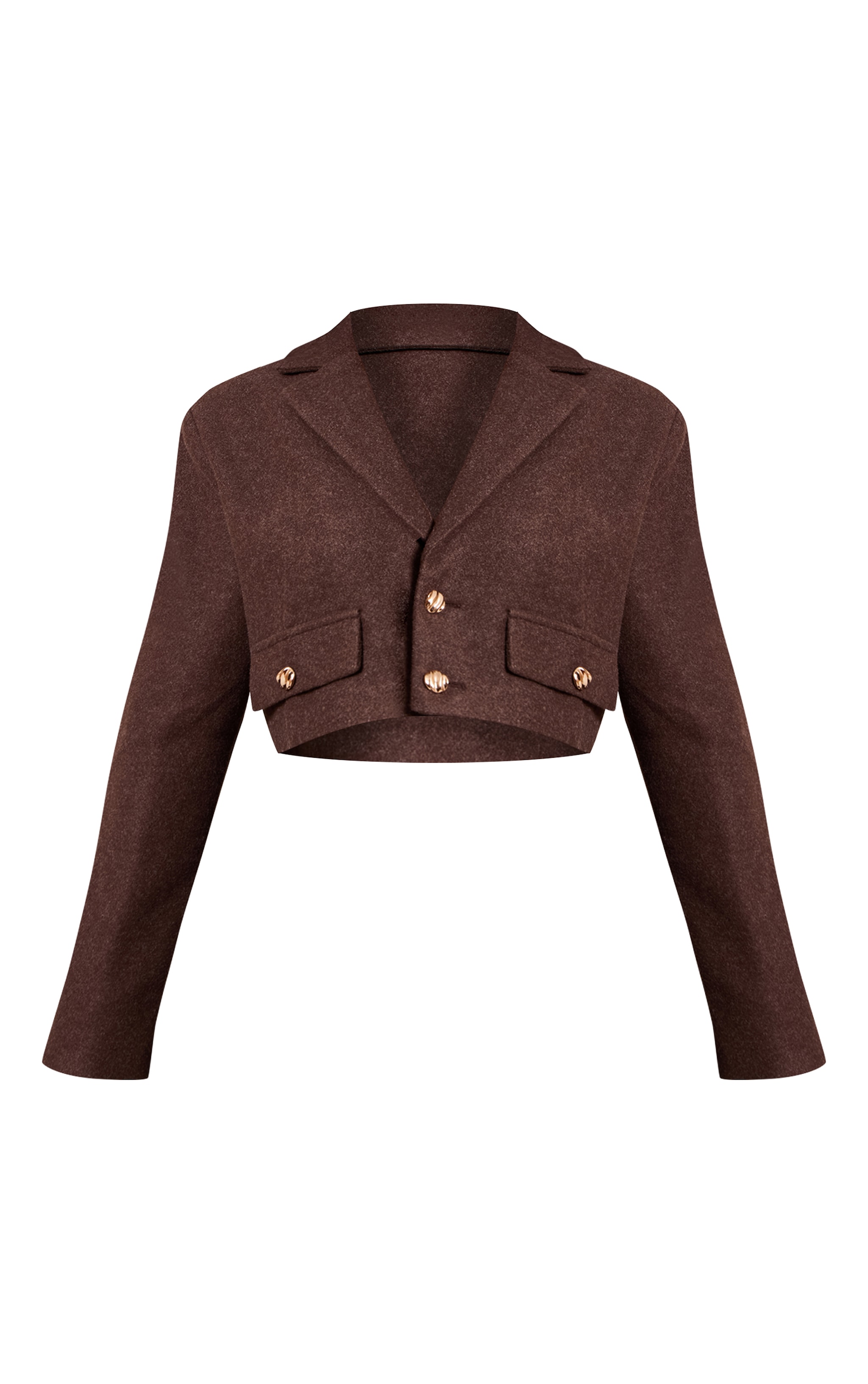 Petite Brown Pocket Detail Cropped Wool Look Blazer image 5