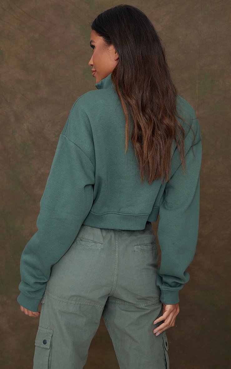 Sea Green Half Zip High Neck Crop Sweat image 2