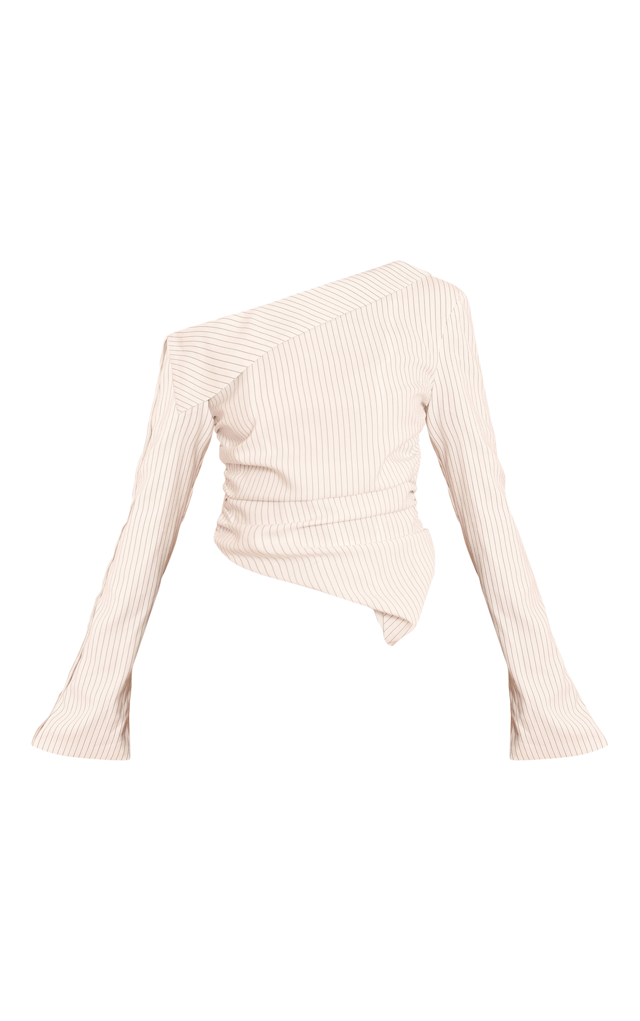 Monochrome Pinstripe Bardot Asymmetric Hem Long Sleeve Shirt image 5