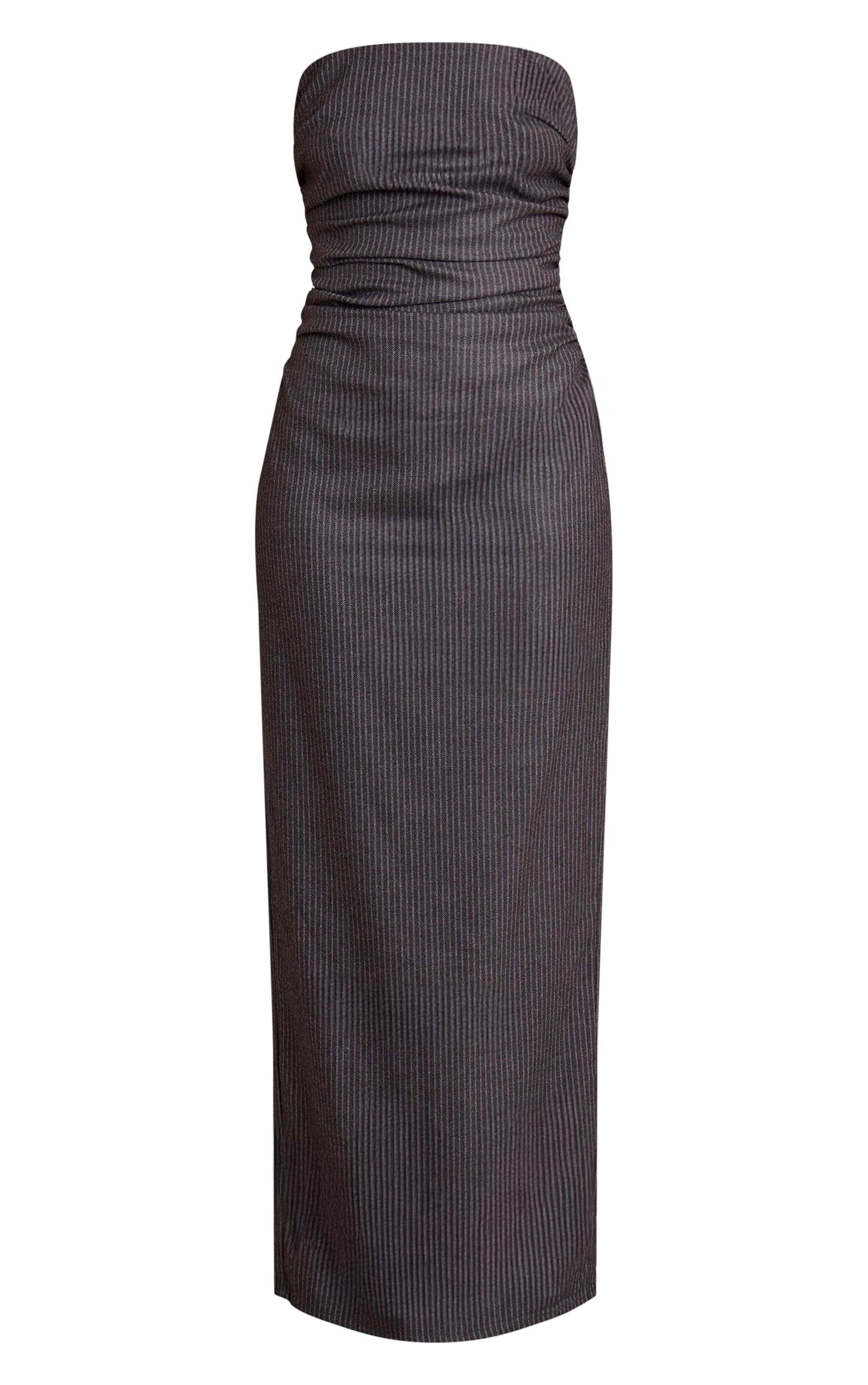 Tall Charcoal Pinstripe Bandeau Ruched Detail Maxi Dress image 5