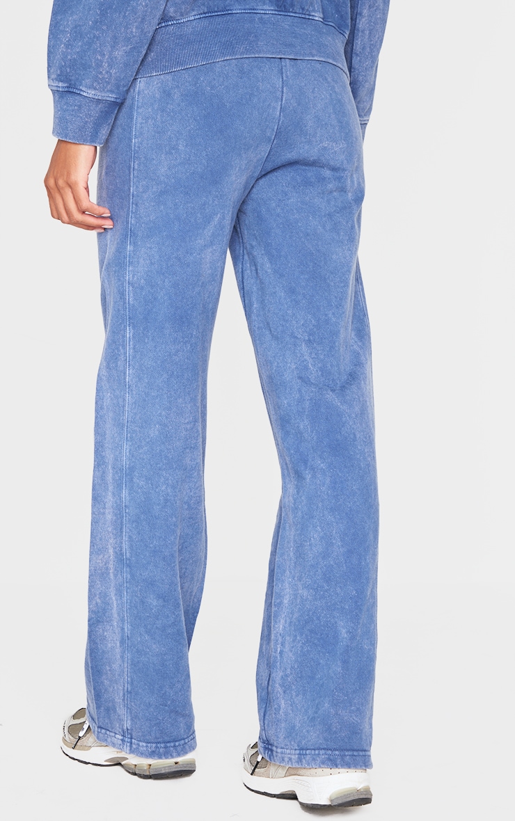 Blue Washed Seam Detail Wide Leg Sweatpants image 3