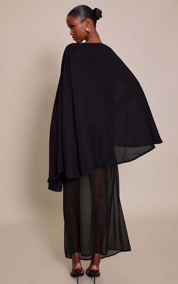 Black Chiffon Cape Detail Maxi Dress image 2