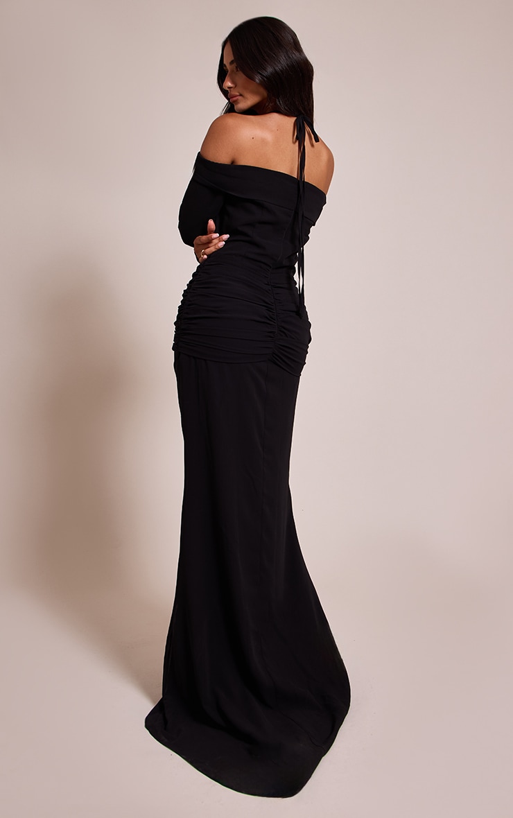 Petite Black Cut Out Long Sleeve Maxi Dress image 2