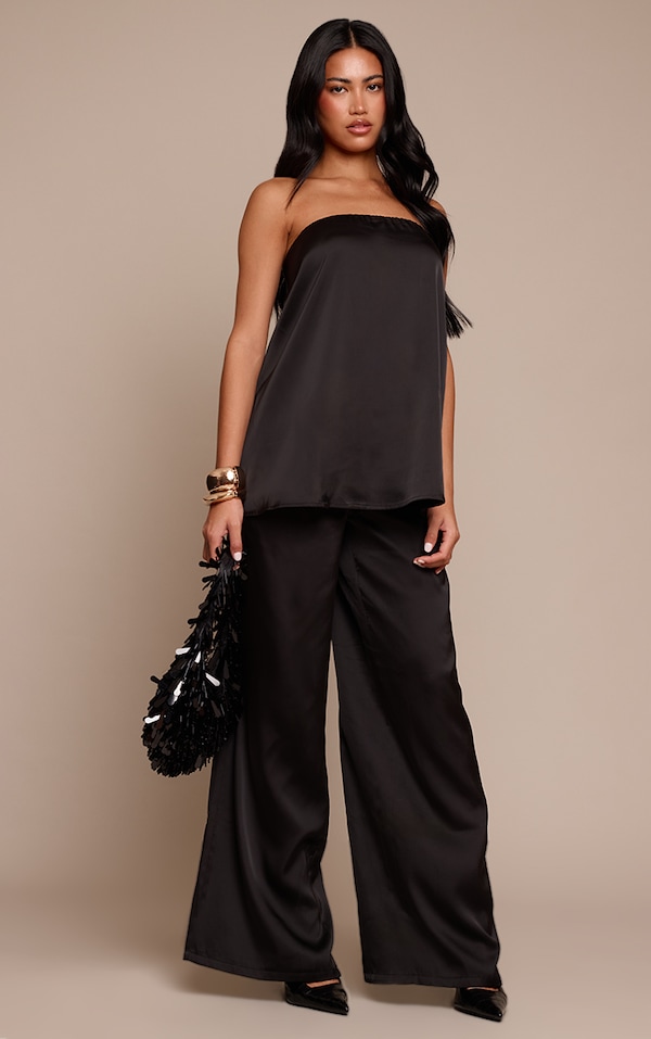 Pantalon large satiné noir