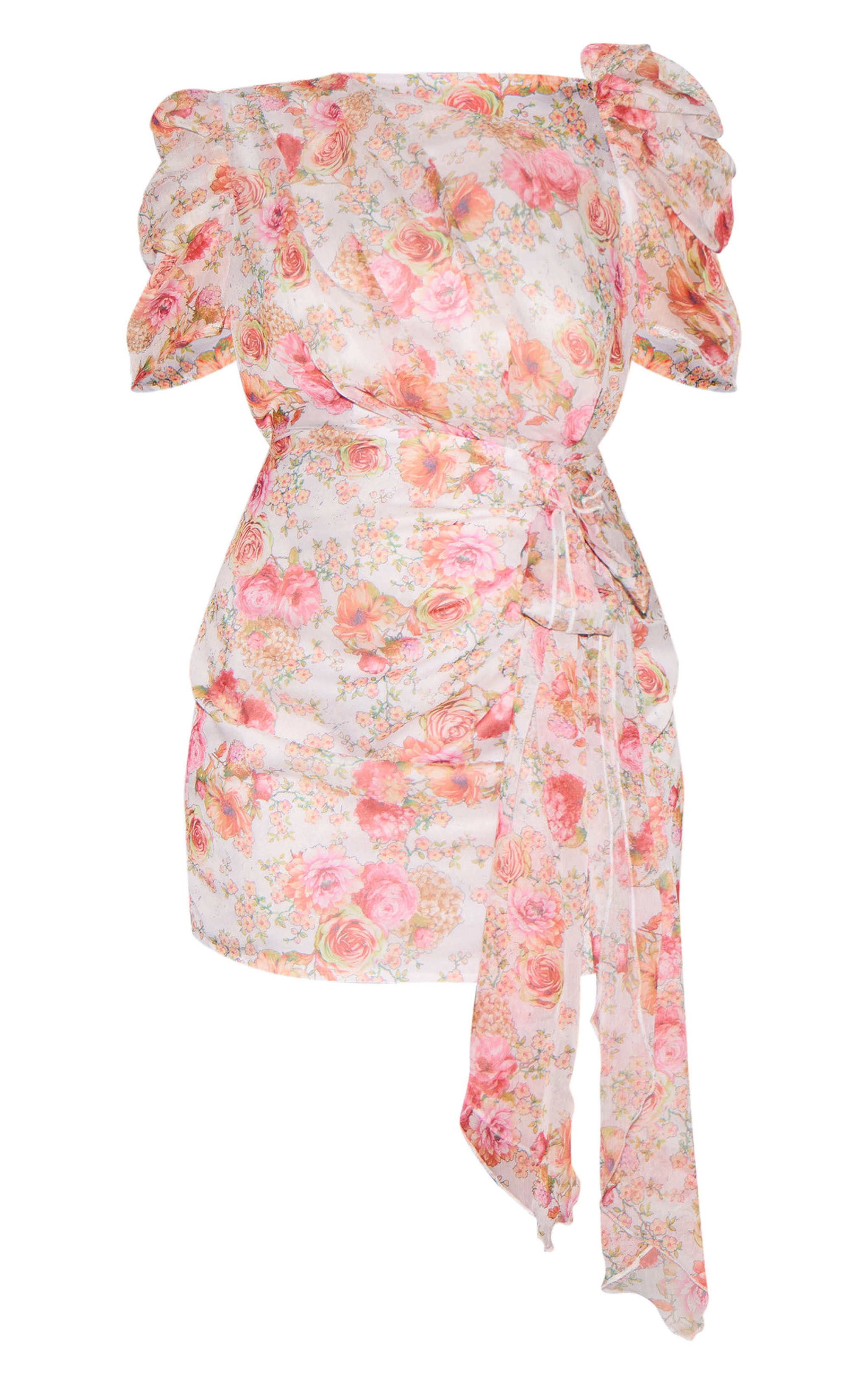 Plus Pink Chiffon Floral Print One Shoulder Draped Bodycon Dress image 5