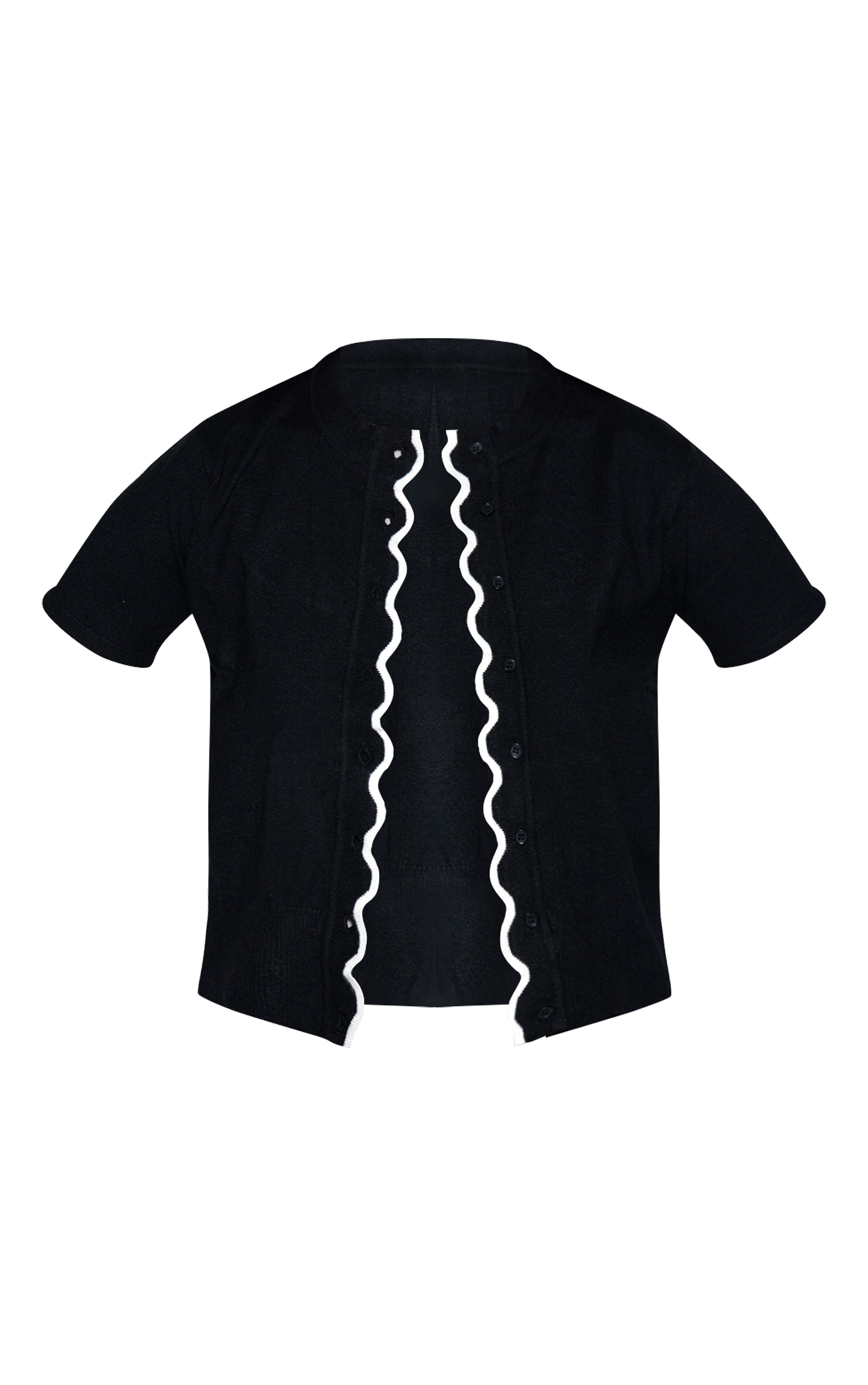 Black Contrast Soft Knit Scallop Hem Fitted Cardigan image 5