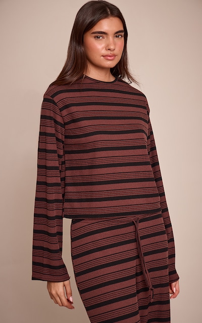 Chocolate Textured Stripe Detail Long Sleeve Top