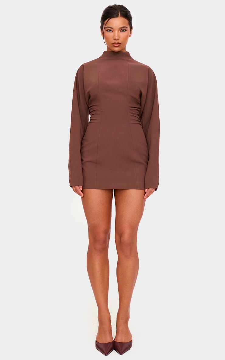 PLT Label Chocolate Batwing Sleeved Pleated Bodycon Dress image 3