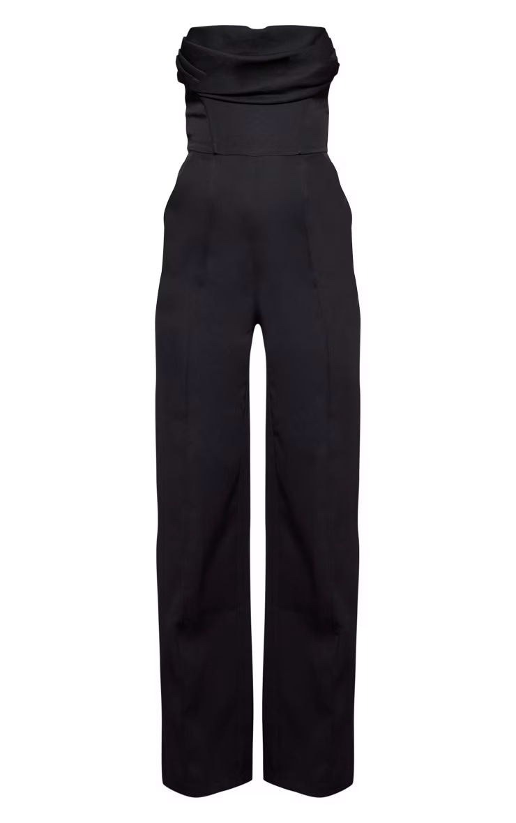 Black Bandeau Cowl Neck Pocket Detailed Jumpsuit image 5