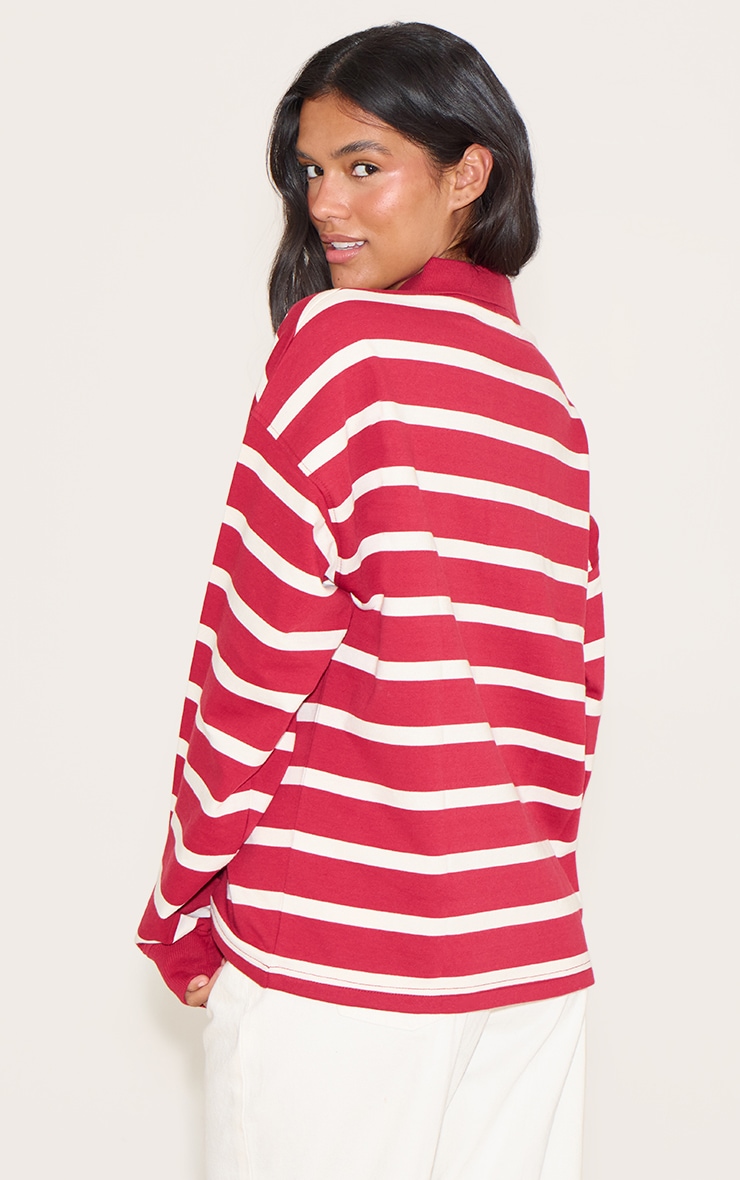 Red Loopback Sweat Stripe Quarter Zip Sweatshirt image 2