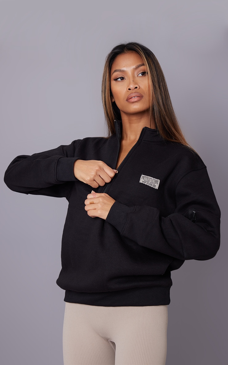 PRETTYLITTLETHING Black Badge Zip Sweatshirt image 3