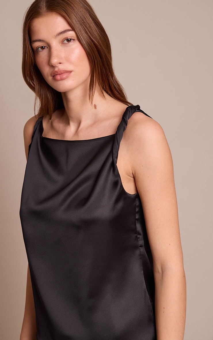 Black Satin Twist Sleeve Cami Top image 4