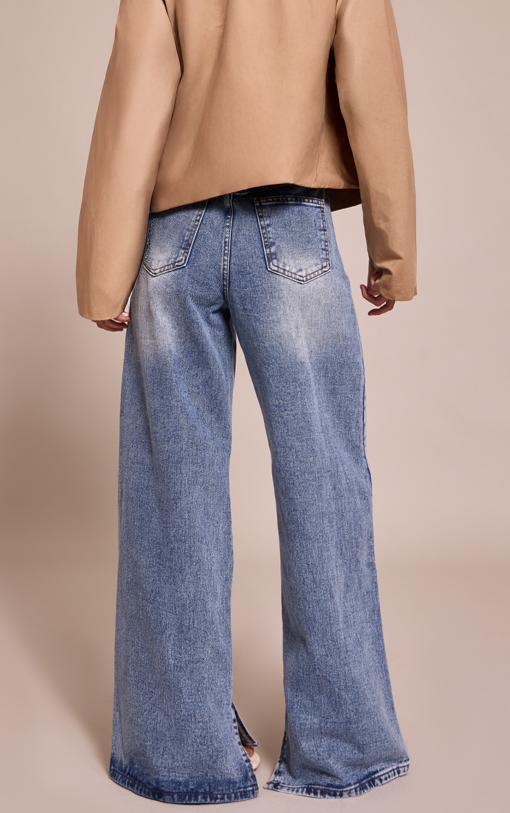 Mid Blue Wash High Waist Split Hem Boyfriend Jeans image 3