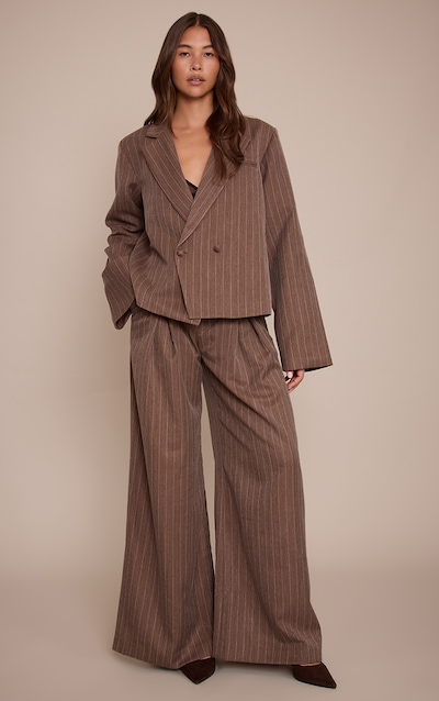 Chocolate Brown Pinstripe Pleated Wide Leg Pants
