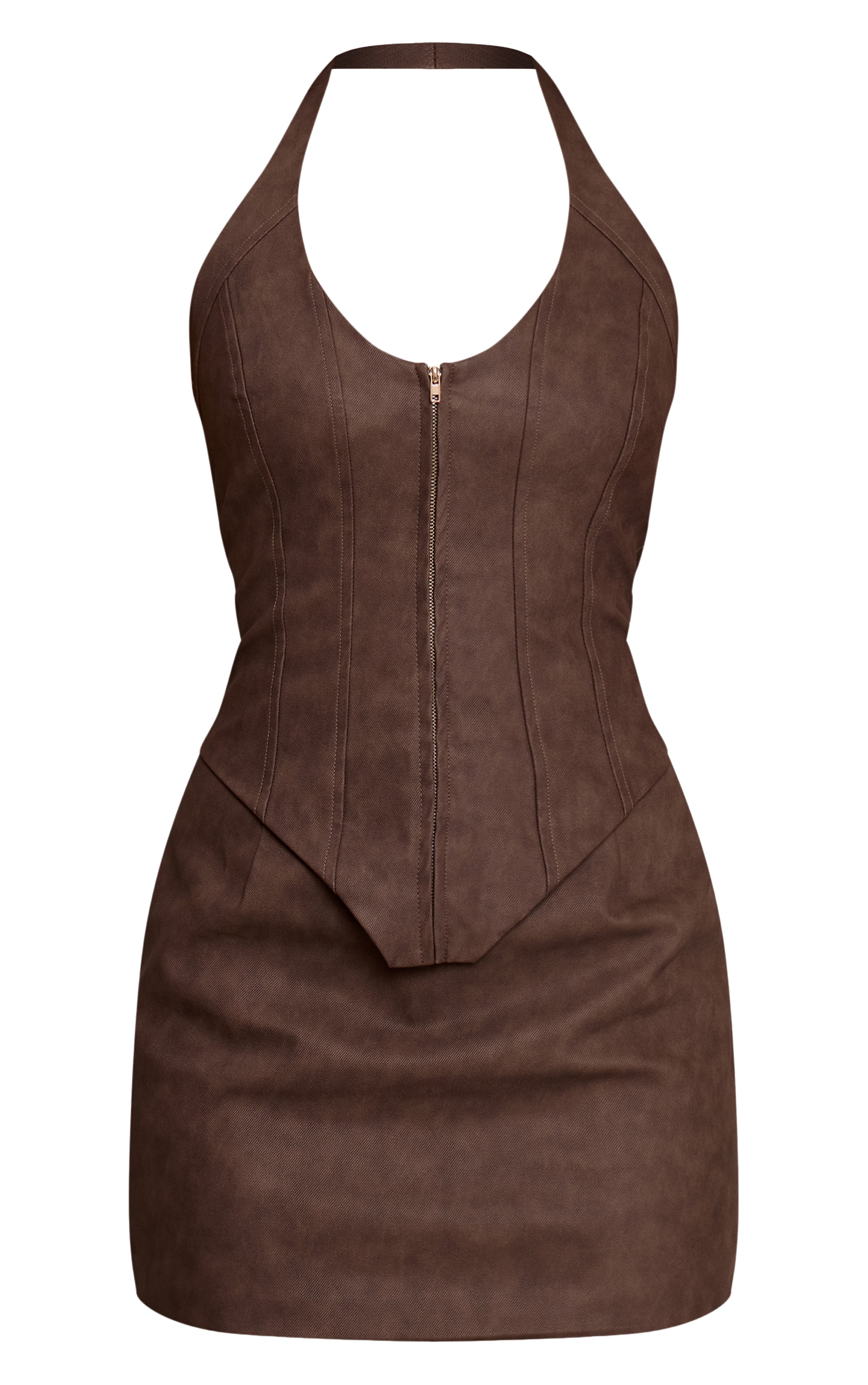 Chocolate Faux Leather Corset Detail Mini Dress image 5