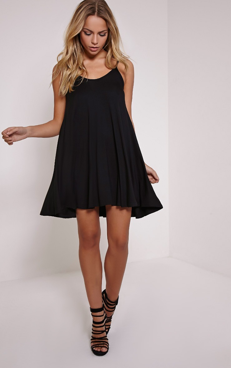 Basic Black Strappy Jersey Swing Dress | PrettyLittleThing