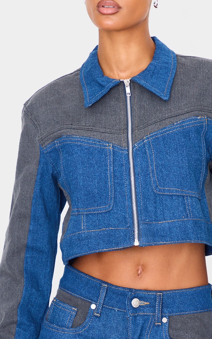 Denim Jacket with Contrast Panel - Blue main image 0
