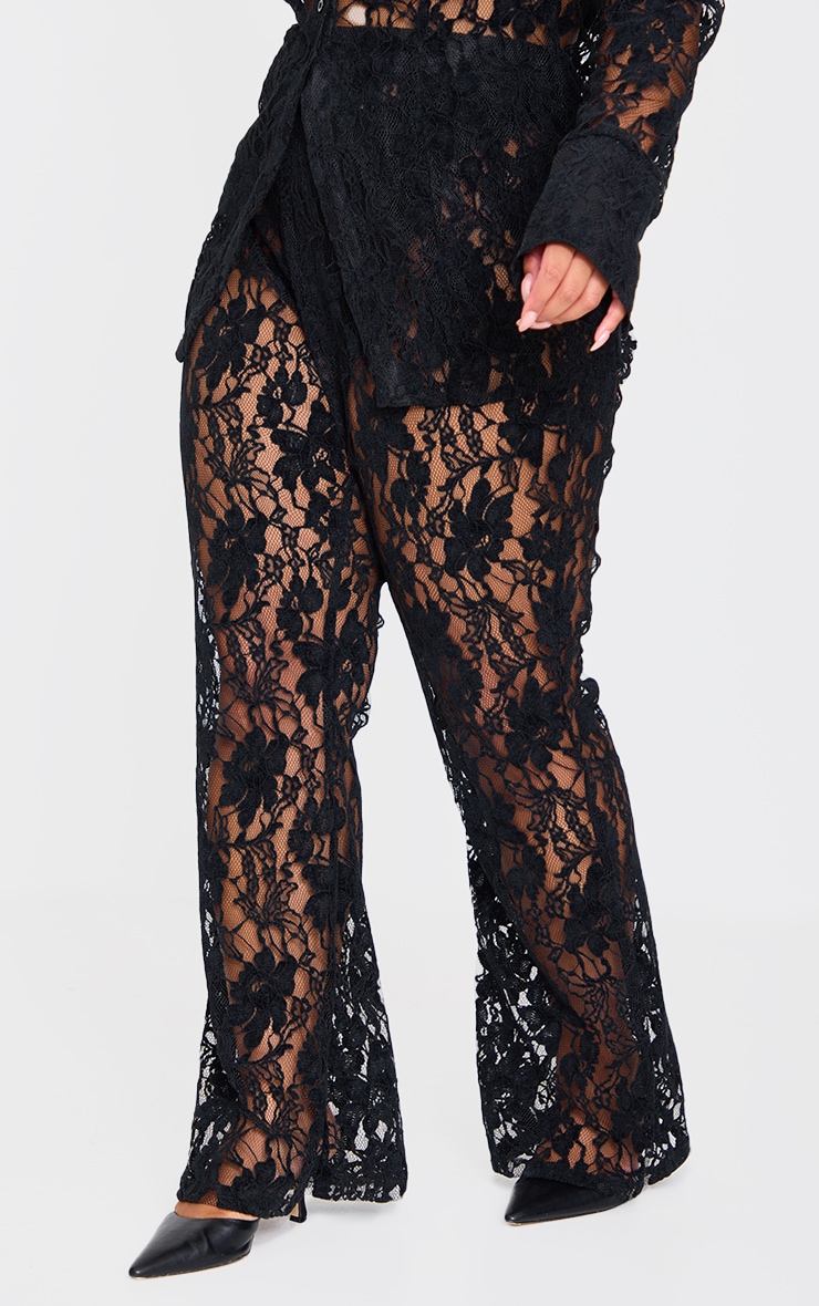 eaphi SHEER LACE PANTS ブラック Plus Black Sheer Lace Pants | Plus Size | PrettyLittleThing USA