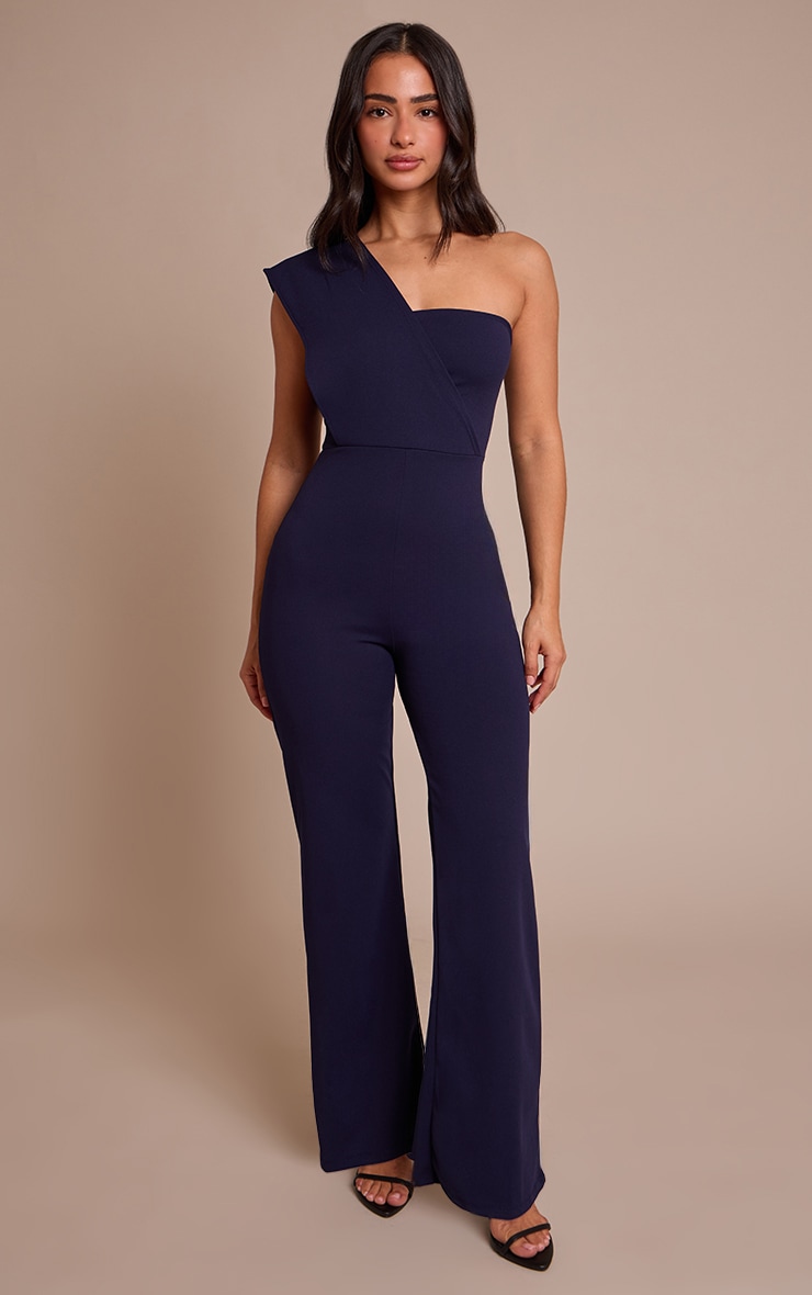 Petite Navy One Shoulder Drape Jumpsuit image 1