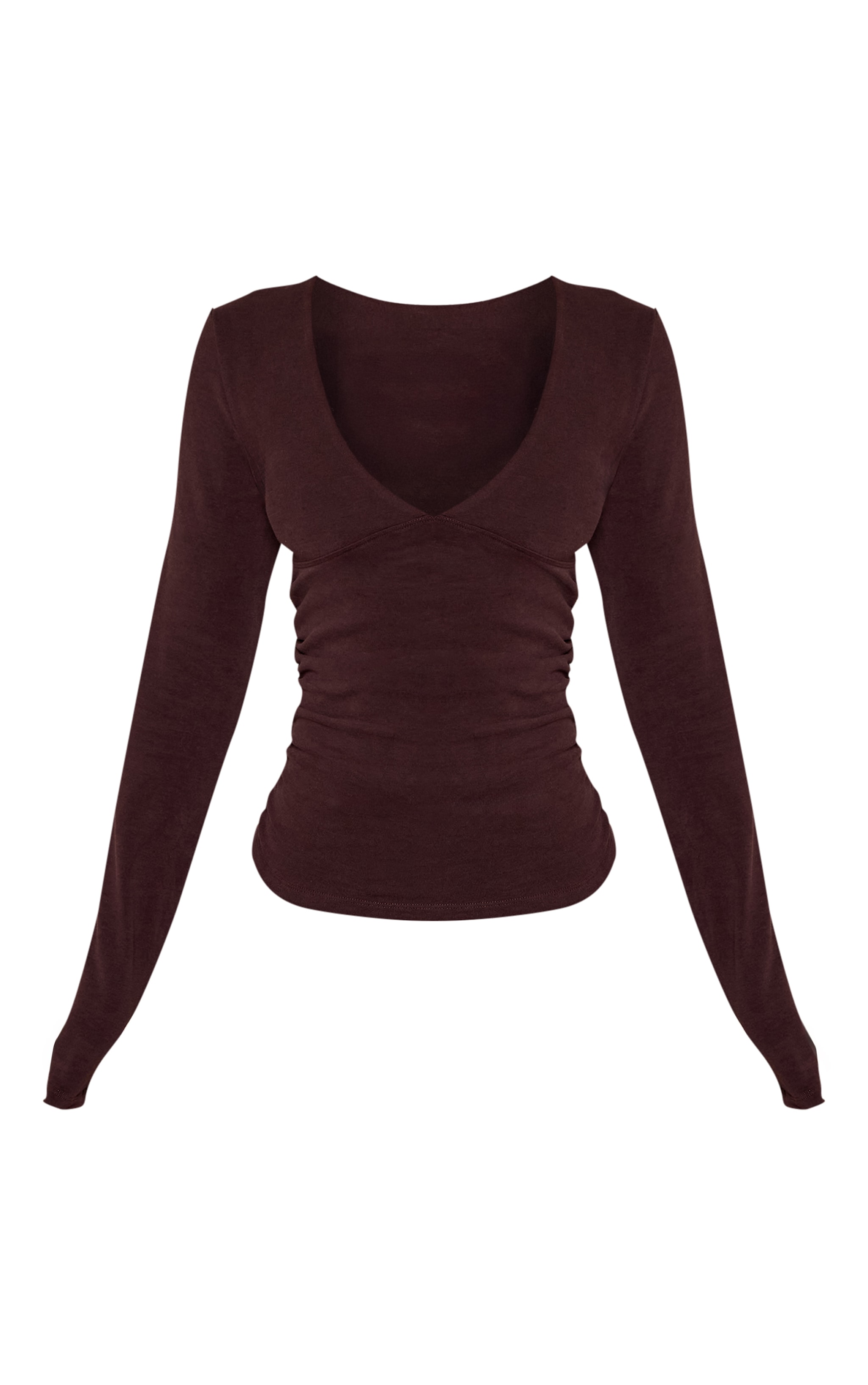 Petite Chocolate Soft Cotton V Neck Long Sleeve Top image 5
