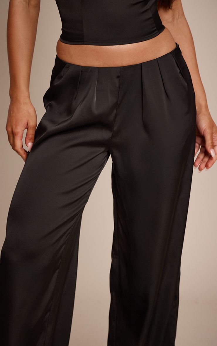 Black Satin Pleated Wide Leg Trouser image 4