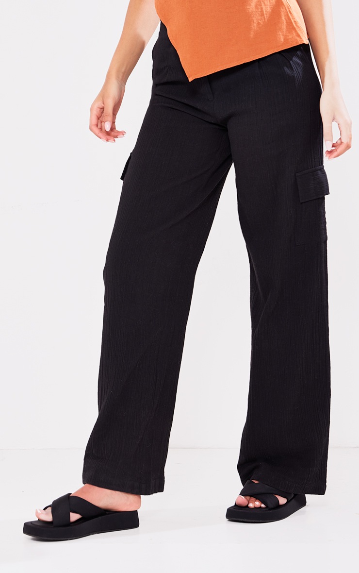 Tall Black Cheesecloth Cargo Pocket Wide Leg Pants | Tall ...