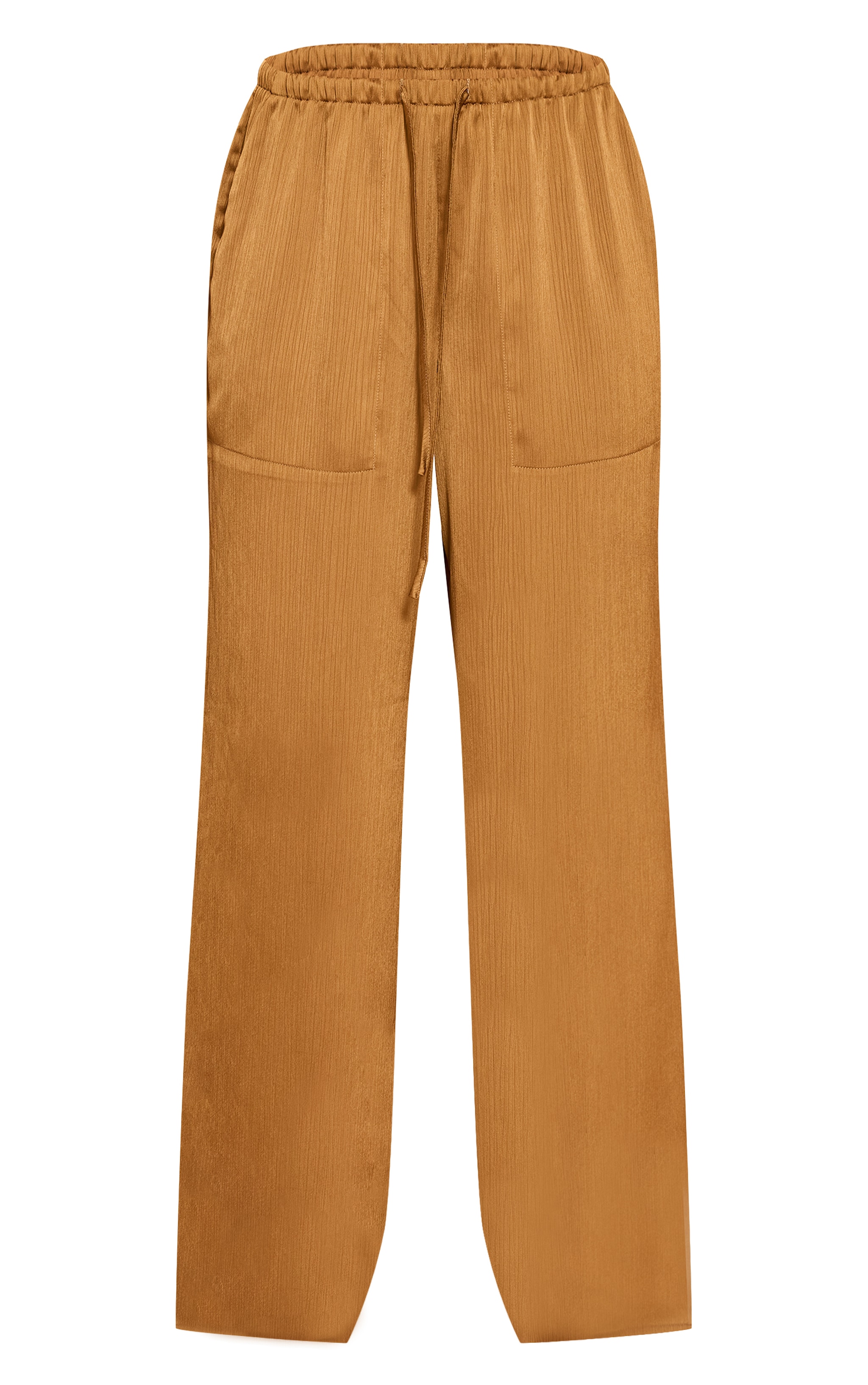 Dark Chartreuse Textured Satin Low Rise Wide Leg Drawstring Pants image 5