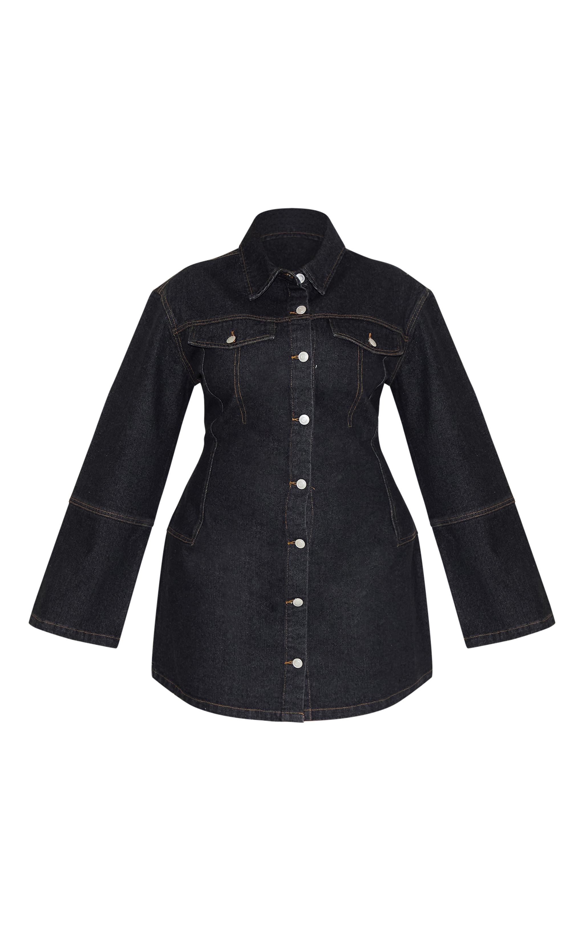 Plus Raw Indigo Wash Seam Detail Long Sleeve Denim Shirt Dress image 5