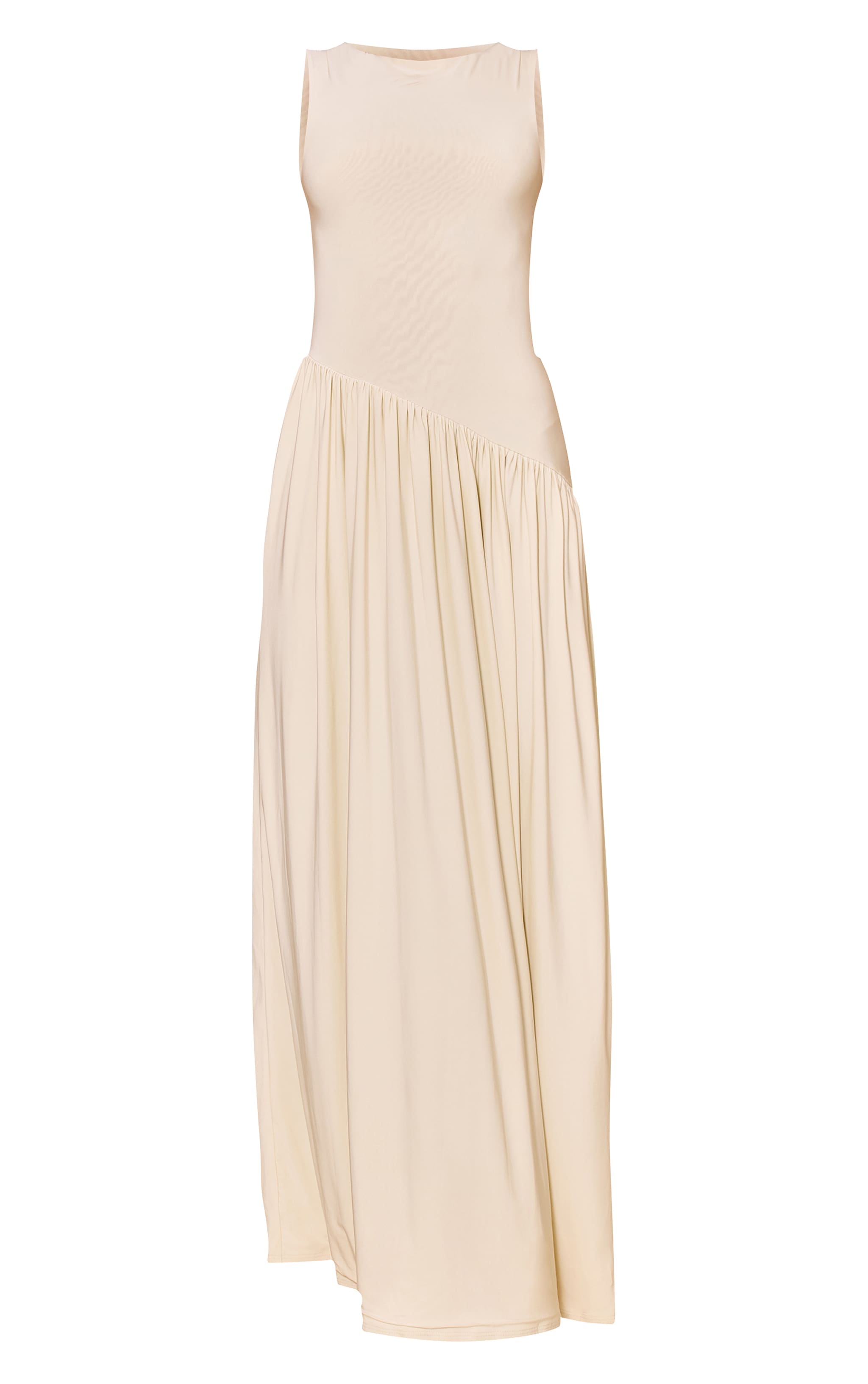  Tall Butter Cream Double Layer Soft Touch Asymmetric Dropped Waist Maxi Dress image 5