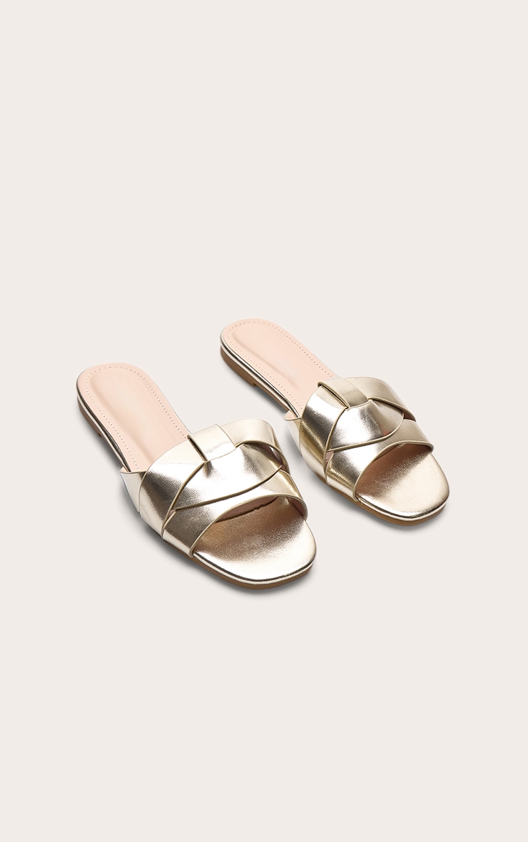 Gold Faux Leather Round Toe Cross Over Sandal image 3