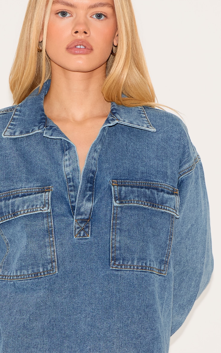 Vintage Blue Long Sleeve Slouchy Denim Rugby Shirt image 4