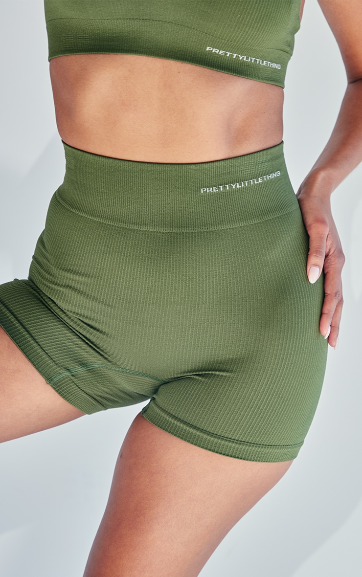 PRETTYLITTLETHING Dark Khaki Seamless Rib Boy Shorts image 4