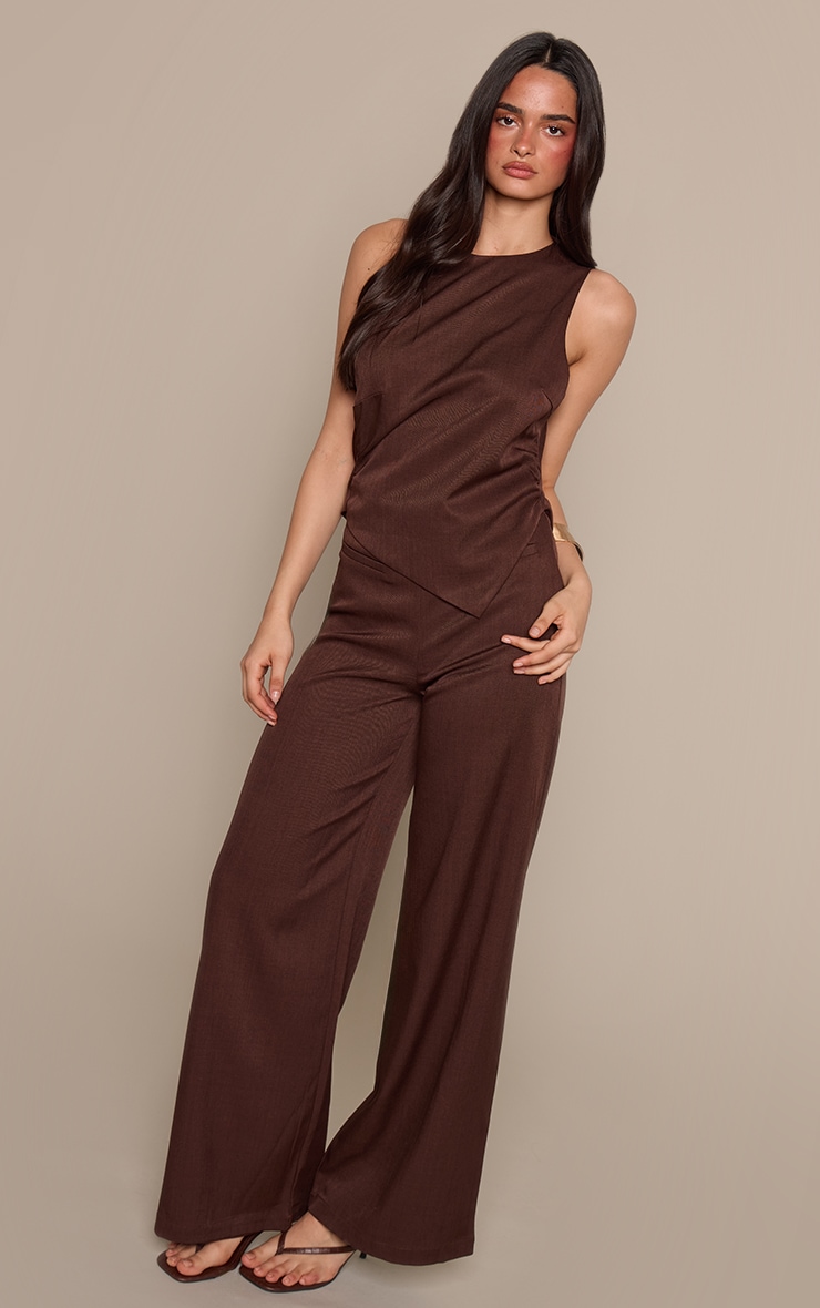 Chocolate Tailored Woven Cowl Back Jumpsuit image 1