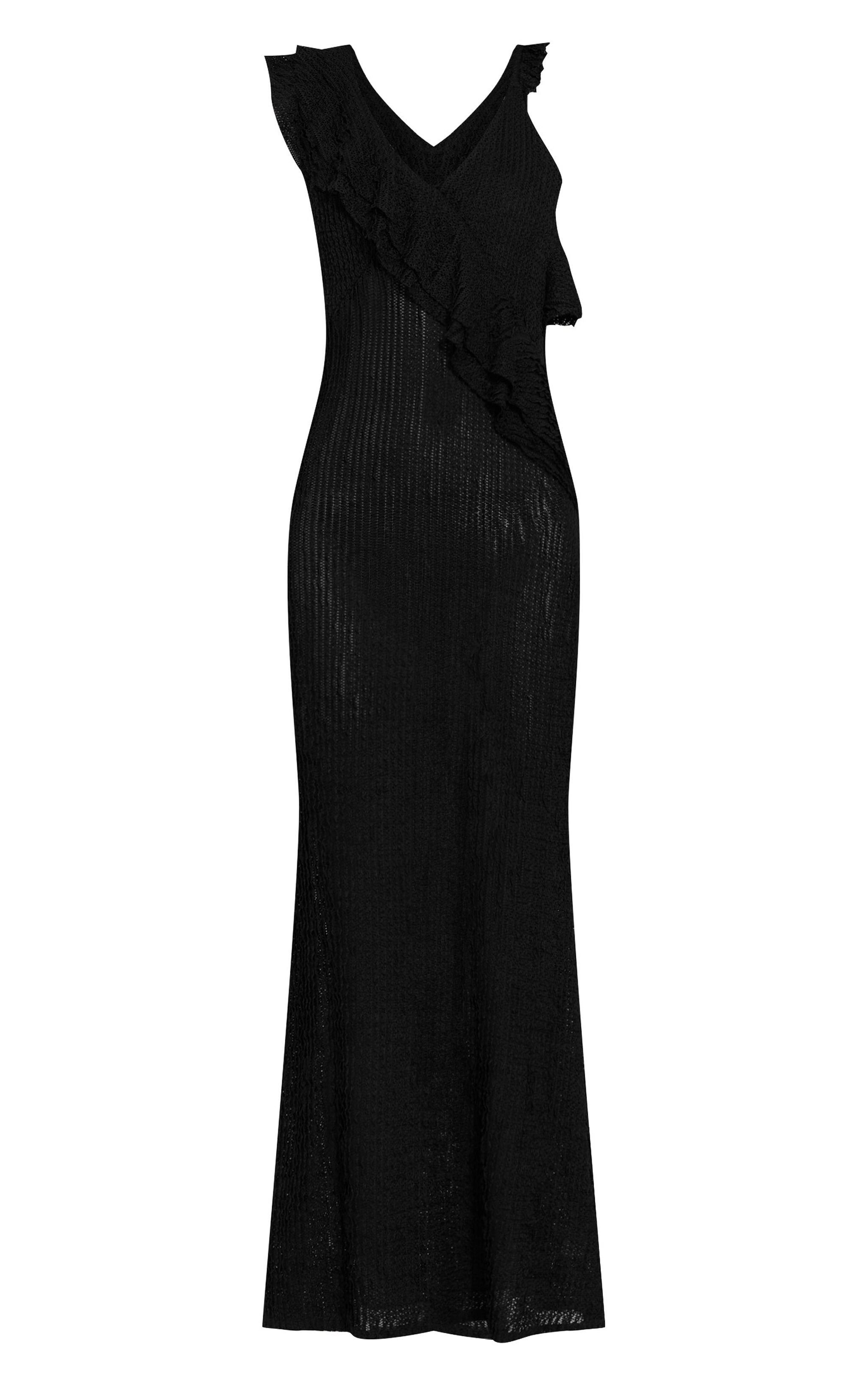 Black Textured Asymmetric Neck Maxi Dress image 5